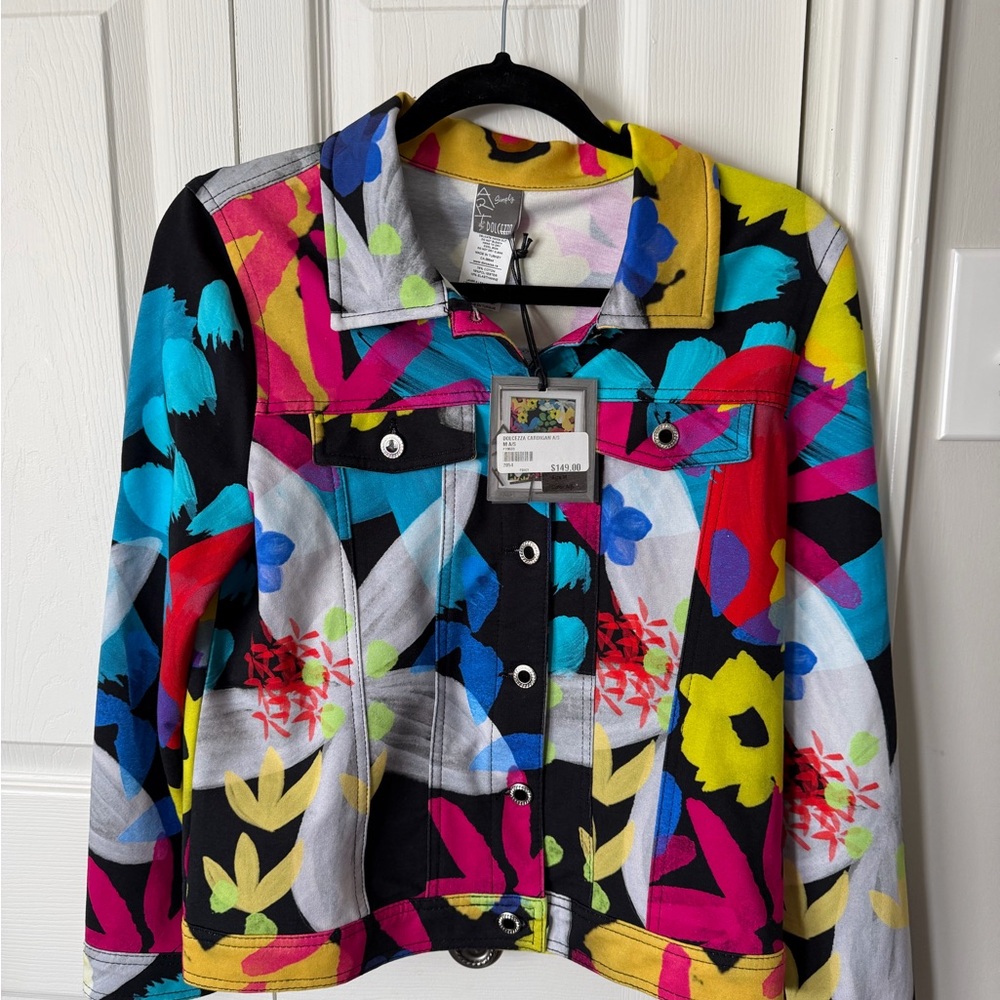 Vibrant Multicolor Floral Denim Jacket by Dolcezza